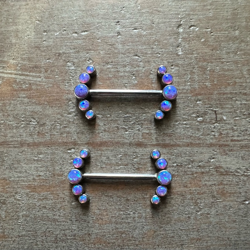 Nipple Jewelry: Opal Gemstone Cluster with Industrial Titanium Barbell - OS